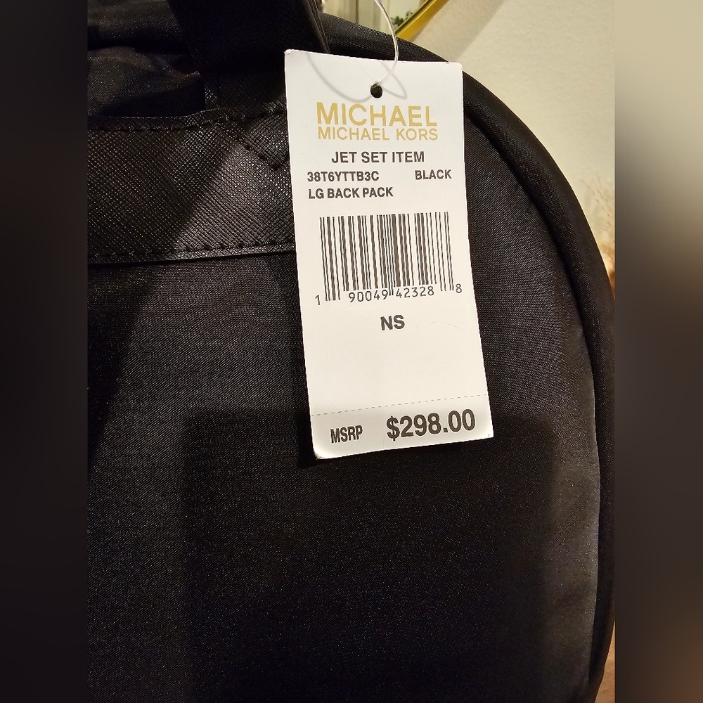 NWT Black MK Nylon Leather Strap Backpack - Picture 3 of 8